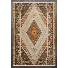 Göbekli Kahverengi Pamuk Dikdörtgen Modern Desenli Pamuk Makinada Yıkanabilir Hav Toz Vermez Leke Tutmayan Kaymaz Taban Dijital Makine Baskı Salon Yolluk Mutfak Halı