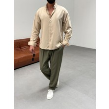 Erkek Oversize Kesim Keten Gömlek