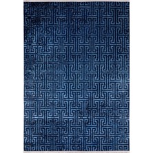 Iskitim Lacivert Modern Etnik Desenli Makinada Yıkanabilir Hav Toz Vermez Leke Tutmayan Kaymaz Taban Dijital Makine Baskı Salon Yolluk Mutfak Halı