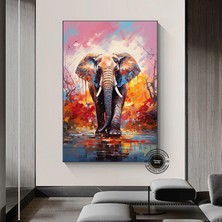 Renkli Fil Kanvas Baskısı; Pop Art Duvar Sanatı; Suluboya Fil Posteri; Yatak Üstü Dekor