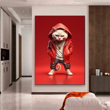 Boksör Kedi Kanvası, Mizahi Pop Art Kedi Posteri, Çocuk Odası Için Kedi Duvar Dekoru
