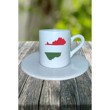 Macaristan Ülke Bayrağı Bayrak Baskılı Türk Kahvesi Fincanı Tabaklı Kişiye Özel Model 3