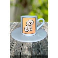 Maltese Terrier Köpek Baskılı Türk Kahvesi Fincanı Tabaklı Kişiye Özel Model 3