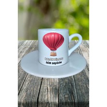 Balon Pilotu Meslek Baskılı Türk Kahvesi Fincanı Tabaklı Kişiye Özel Model 1