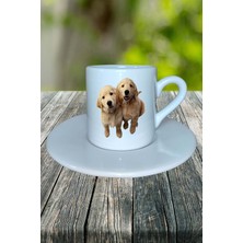 Golden Retriever Köpek Baskılı Türk Kahvesi Fincanı Tabaklı Kişiye Özel Model 5