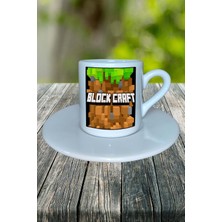 Block Craft Mobil Oyun Baskılı Türk Kahvesi Fincanı Tabaklı Kişiye Özel Model 1