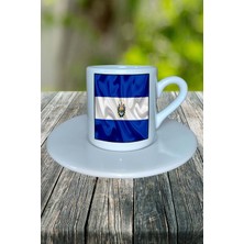 El Salvador Ülke Bayrağı Bayrak Baskılı Türk Kahvesi Fincanı Tabaklı Kişiye Özel Model 2