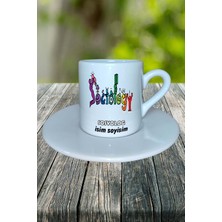 Sosyolog Meslek Baskılı Türk Kahvesi Fincanı Tabaklı Kişiye Özel Model 2