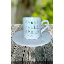 Yılbaşı  Yıl Başı Noel Ağacı  Baskılı Türk Kahvesi Fincanı Kişiye Özel Model 8