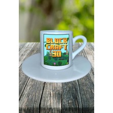 Block Craft Mobil Oyun Baskılı Türk Kahvesi Fincanı Tabaklı Kişiye Özel Model 2