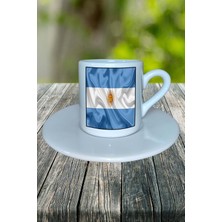 Arjantin Ülke Bayrağı Bayrak Baskılı Türk Kahvesi Fincanı Tabaklı Kişiye Özel Model 2