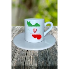 Iran Ülke Bayrağı Bayrak Baskılı Türk Kahvesi Fincanı Tabaklı Kişiye Özel Model 2