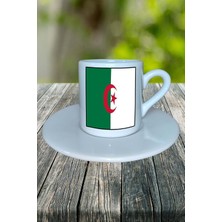 Cezayir Ülke Bayrağı Bayrak Baskılı Türk Kahvesi Fincanı Tabaklı Kişiye Özel Model 1