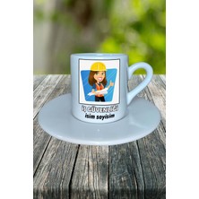 Iş Güvenliği Meslek Baskılı Türk Kahvesi Fincanı Tabaklı Kişiye Özel Model 3