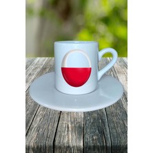 Polonya Ülke Bayrağı Bayrak Baskılı Türk Kahvesi Fincanı Tabaklı Kişiye Özel Model 2