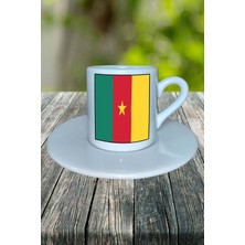 Kamerun Ülke Bayrağı Bayrak Baskılı Türk Kahvesi Fincanı Tabaklı Kişiye Özel Model 2