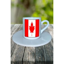 Kanada Ülke Bayrağı Bayrak Baskılı Türk Kahvesi Fincanı Tabaklı Kişiye Özel Model 5