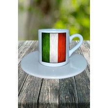 Italya Ülke Bayrağı Bayrak Baskılı Türk Kahvesi Fincanı Tabaklı Kişiye Özel Model 2