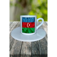 Azerbaycan Ülke Bayrağı Bayrak Baskılı Türk Kahvesi Fincanı Tabaklı Kişiye Özel Model 9