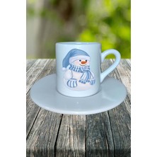 Yılbaşı  Kardan Adam Baskılı Türk Kahvesi Fincanı Kişiye Özel Model 1