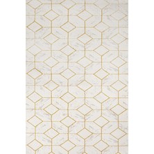 Hali.Net Krem Küp Modern Geometrik Yıkanabilir Halı | Salon Yolluk Halısı | Leke Tutmayan Kaymaz Taban Kaymaz Yıkanabilir
