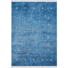 Bespoky 80x150 cm Mavi Modern Etnik Yıkanabilir Halı | Mutfak Balkon Yatak Odası Halısı | Leke Tutmayan Kaymaz | HALN-HLN5050