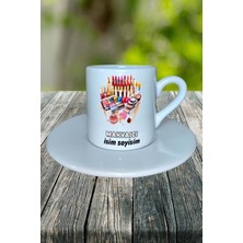 Makyajcı Meslek Baskılı Türk Kahvesi Fincanı Tabaklı Kişiye Özel Model 5