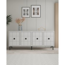 KA1802DB- Yuka Lazer Desenli Konsol , Tv Sehpası , Çok Amaçlı Dolap 180CM Safirmeşe- Beyaz