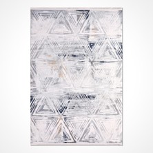 Hali.Net 80x150 cm Gri Beyaz Üçgenler Modern Soyut Geometrik Yıkanabilir Halı | Yatak Odası Mutfak Halısı | Leke Tutmaz Hipoalerjenik | LONDRA-11556