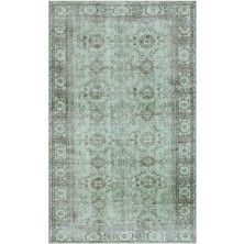 Bespoky Mint Yeşili Eskitme Vintage Çiçekli Halı | Salon Yatak Odası Halısı | UNİQUE-29696