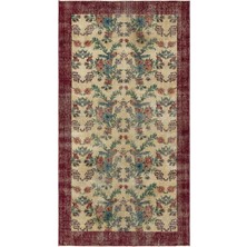 Bespoky 133x247 cm Çok Renkli Bej Çiçekli Vintage Çiçek Halı | Salon Yatak Odası Halısı | UNİQUE-35990