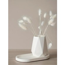 Modern Dekoratif Çok Amaçlı Tepsi Tabanlı Geometrik Beyaz Vazo / Saksı / Kalemlik / Diş Fırçalık