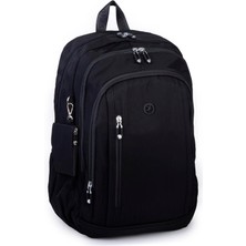 Nas Bag Unisex  Büyük Boy Hafif  Çok Gözlü Okul Sırt Çantası (en :30 cm boy:44 cm) Siyah