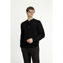 Slim Fit Dar Kesim Desenli Fermuarlı Pamuklu Triko Hırka