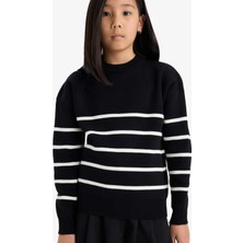 DeFacto Bisiklet Yaka Çizgili Triko Kazak Kız Çocuk Z0194A625AU