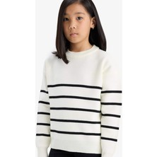 DeFacto Kız Çocuk Bisiklet Yaka Çizgili Triko Kazak Günlük Tarzda Rahat Kullanım için
