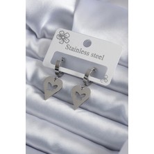 316L Çelik Gümüş Renk Kalp Model Kelebek Işleme Kadın Küpe