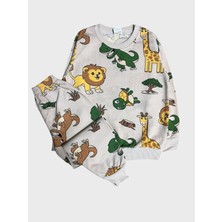 Erkek Çocuk Pamuklu Bej Rengi Safari Aslan Desenli Uzun Kollu Mevsimlik Pijama Takımı