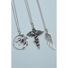 3'lü Yarasa Yılan Kılıç Witcher Çember Kanat Gümüş Kaplama Kolye Seti