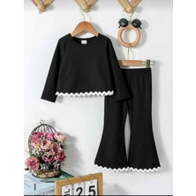 Kız Çocuk Alt Üst Takım Su Taşı Detaylı Ispanyol Paça Pantolon Okul Kreş Ilokul Anaokul