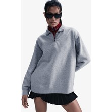 Nike Spornike Sportswear Fleece 1/4 Zipped Oversized Sweatshirt Kadın Oversize 1/4 Fermuarlı Sweatshirt Gri