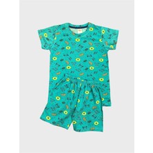 Erkek Çocuk %100 Pamuklu Yeşil Ayıcık Desenli Kısa Kollu Şortlu Yazlık Pijama Takımı