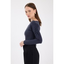 Füme Kayık Yaka Kol Büzgülü Bluz 2433