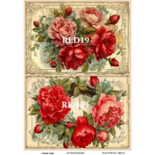 Red Serisi RED19 Kırmızı, Çiçek Desenli 30*42 cm Pirinç Dekopaj