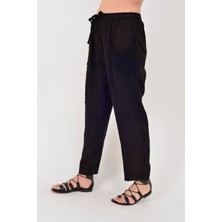 Kadın Pantolon Keten Görünümlü Fileli Cep Italyan Tasarım %100 Pamuk