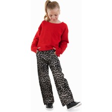 Leopar Desenli Kız Çocuk Gabardin Pantolon