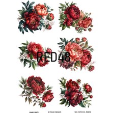 Red Serisi RED48 Kırmızı, Çiçek Desenli 30*42 cm Pirinç Dekopaj