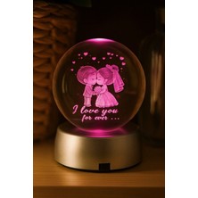 Ledli Usb'li Plastik Standlı Sevgili Çiftler I Love You Forever Kristal Küre Renkli Rgb LED 3D Lamba