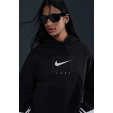 Nike Sportswear Phoenix Fleece Oversized Graphic Hoodie Kadın Kapüşonlu Oversize Sweatshirt Siyah