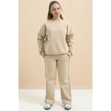 Bej Payet Işlemeli Şardonlu Kız Çocuk 2li Eşofman Takımı 21427